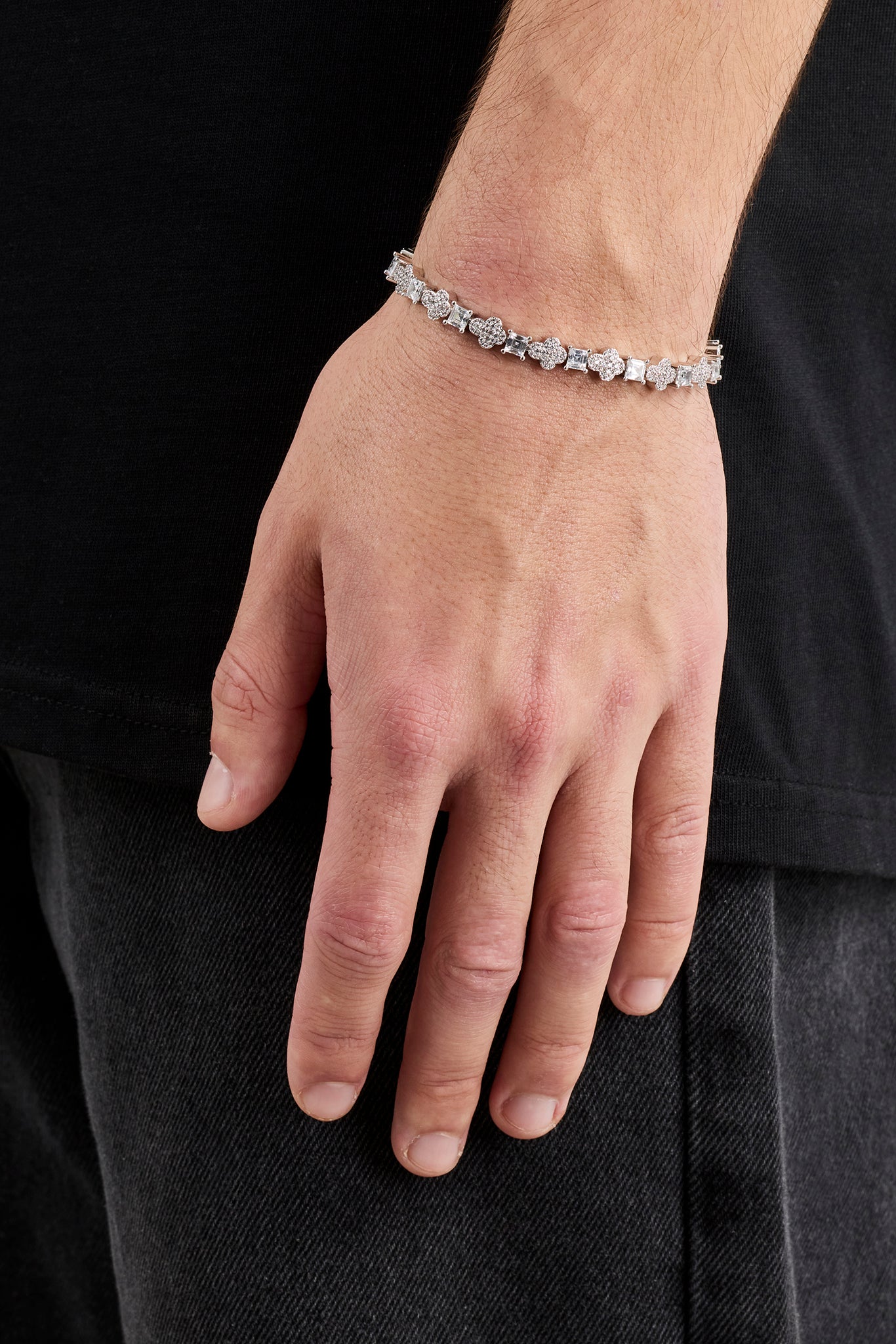 Iced Cross & Stone Bracelet - 6mm